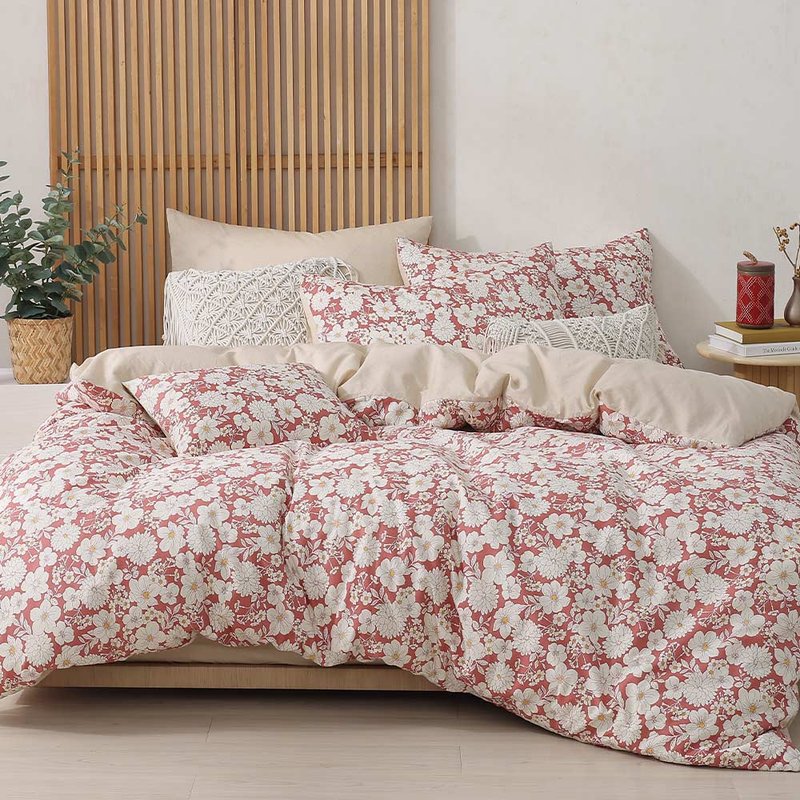 HOYACASA 100% Combed Cotton Duvet Bed Set-Double/Large Size - Bedding - Eco-Friendly Materials Red