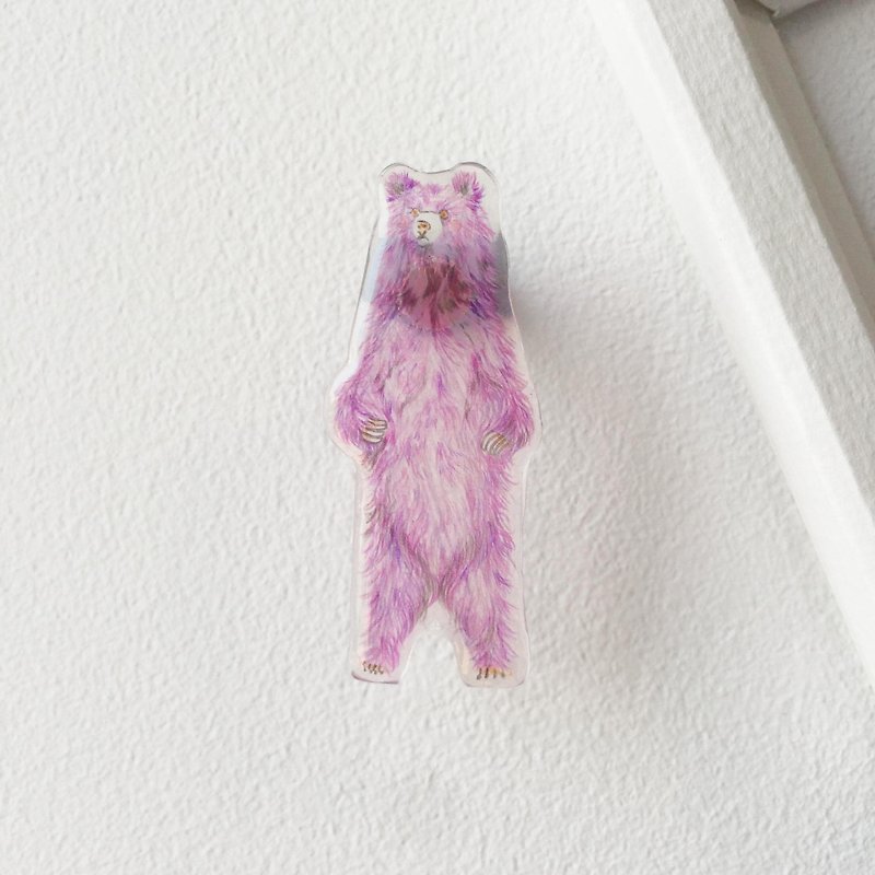 #02 STANDING Bear (Purple)  : Handmade Shrink Plastic Brooch - Brooches - Plastic Purple