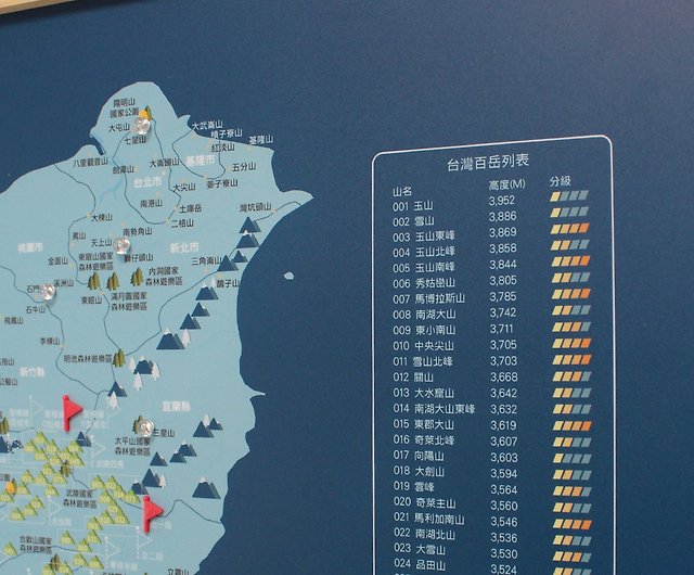 台湾百岳地図- あなただけの台湾百名山地図(無垢材木枠ポスター