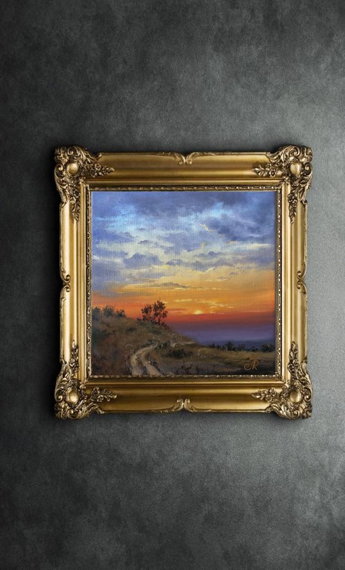 オリジナル油絵 夕焼けアート 日の出風景画 - ショップ