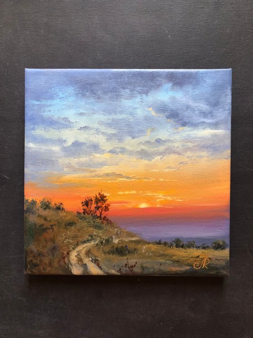 夕焼け 油彩画 夕焼け』油絵 絵画 アトリエ風の通☆Etsuki Misu 通販 8821376