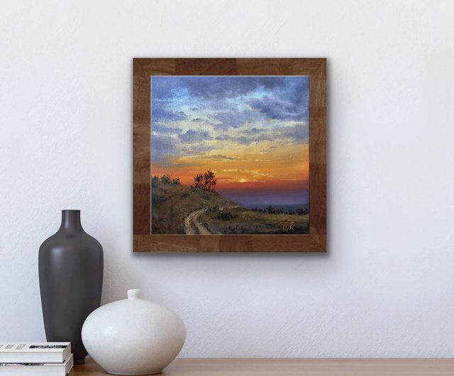 オリジナル油絵 夕焼けアート 日の出風景画 - ショップ