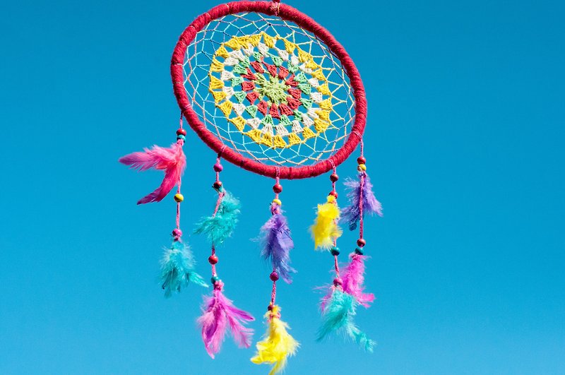 Valentine's Day gifts national wind woven cotton Linen iridescent dream catcher charm dream Cather- red - Items for Display - Wool Multicolor