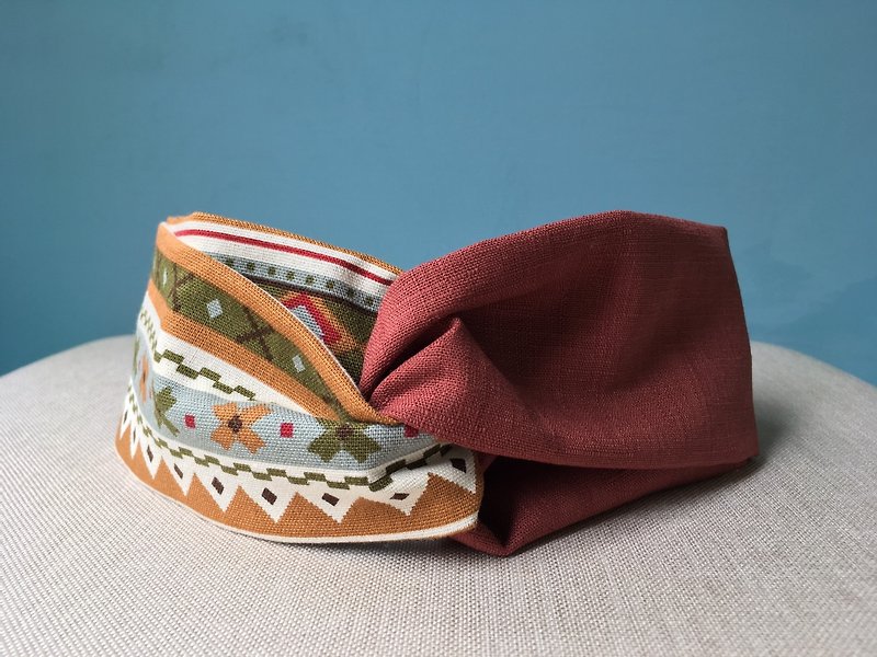 Double spell hair band/ cocoa cranberry/ ethnic style - Headbands - Cotton & Hemp Red