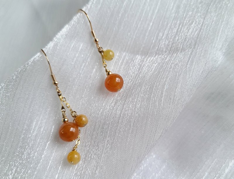 Neon // Natural Jade A Red Jade Yellow Jade 925 Silver Gold-plated Ear Hook Earrings - Earrings & Clip-ons - Jade Multicolor