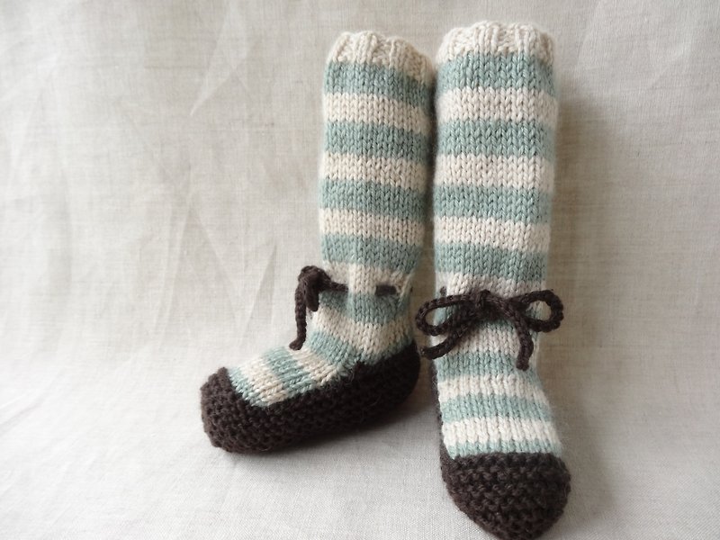 Baby Long Booty wool × silk 127 6M ~ - รองเท้าเด็ก - ผ้าไหม สีเขียว