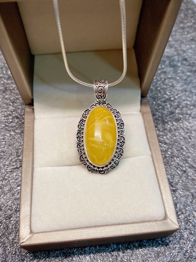 Wax honey amber necklace, Nepal handmade 925 sterling silver