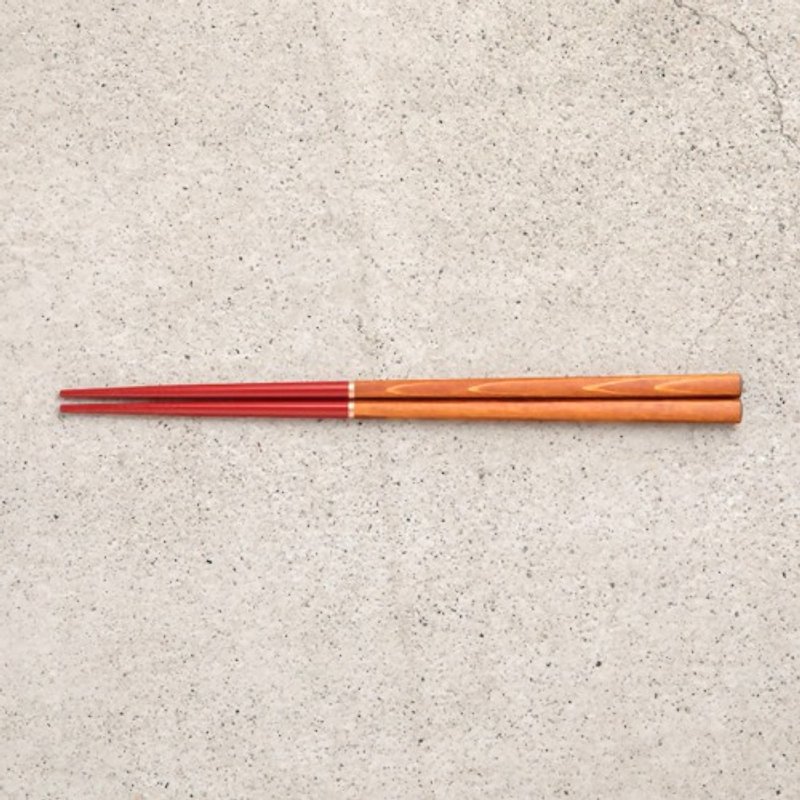 Urushi chopsticks Rin tip vermilion Akane / tea - Chopsticks - Wood Brown