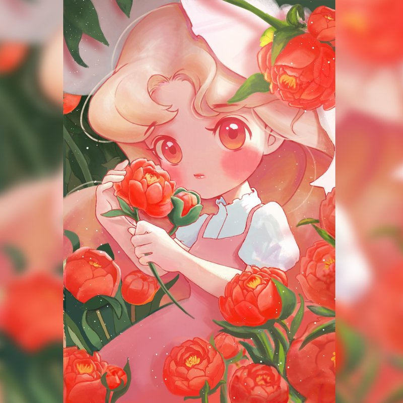Peony of Midnoon Postcard - 卡片/明信片 - 紙 紅色