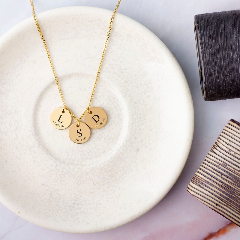 Other Metals Necklaces Gold - Personalize Name Date Necklace Custom Name Necklace Engrave Circle Birthday