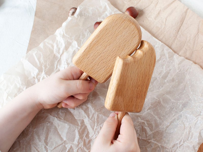 Ice cream toy, wooden play food kitchen for kids, pretend chef baker, tea party - 嬰幼兒玩具/毛公仔 - 木頭 咖啡色