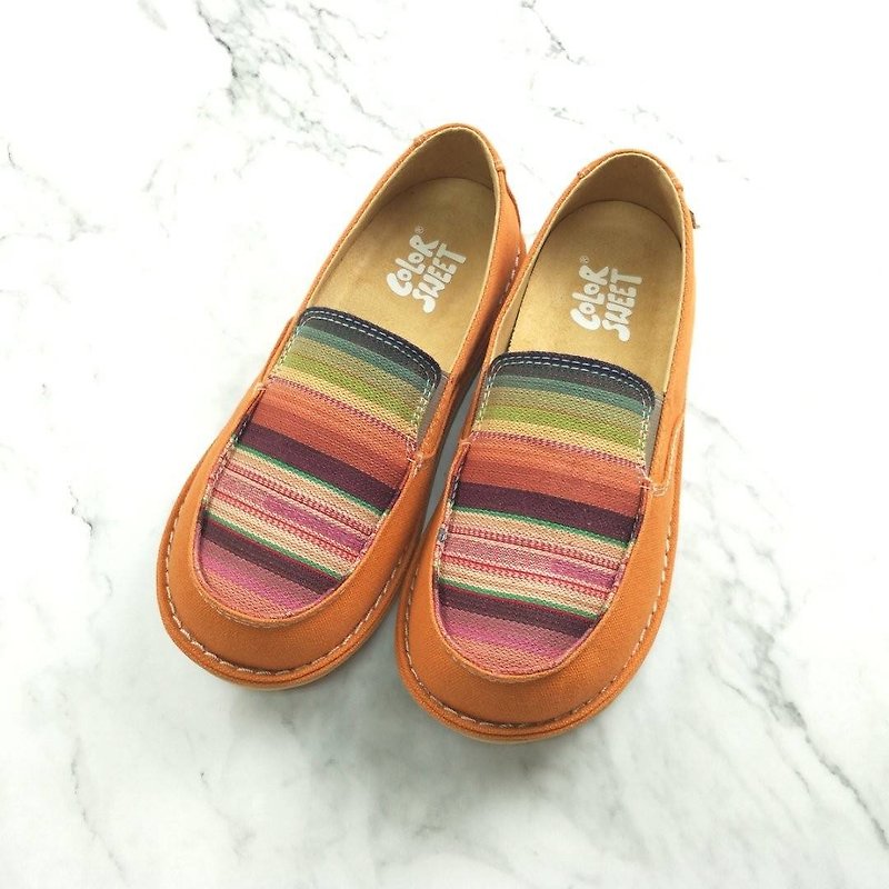 Color(卡樂)千層系列 - 女款休閒鞋 - 棉．麻 橘色