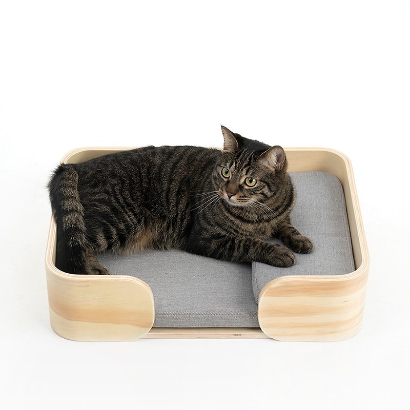 木製猫ごみペットネット無垢材天然ブナカポックリネン小型犬猫ベッドペットベッド取り外し可能で洗える - 寝具 - 木製 カーキ