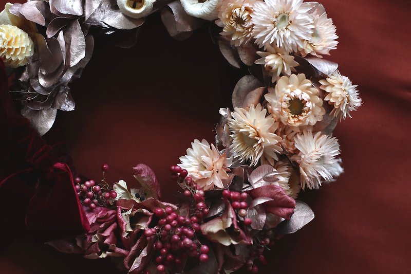 ヨーロッパの古典的なピンクのドライリース - ドライフラワー・ブーケ - 寄せ植え・花 