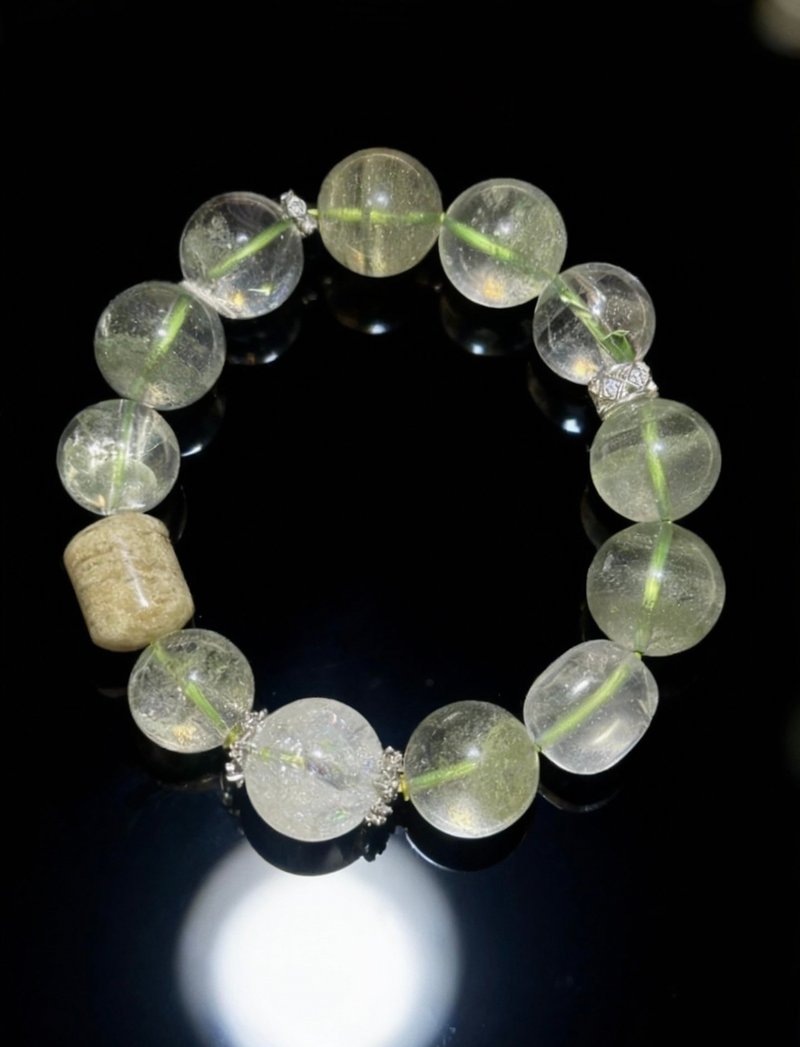 Crystal.EAA デザインブレスレット 青芽渡 グリーンファントム ホワイトファントム 水晶 - ブレスレット - クリスタル グリーン