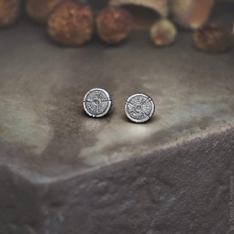 Circle Tree Ring Earrings - 耳環/耳夾/耳骨夾 - 純銀 銀色