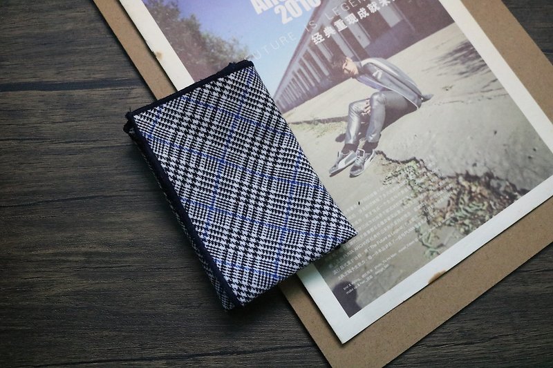 Blue thousand bird check pocket towel / gentleman business square - Handkerchiefs & Pocket Squares - Cotton & Hemp Multicolor