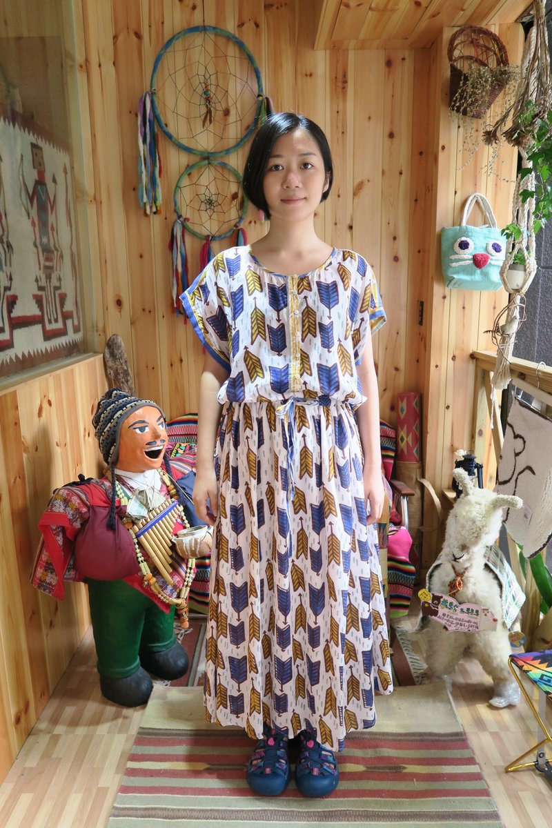 ☼ full version feather arrows tying dress ☼ - One Piece Dresses - Cotton & Hemp Multicolor