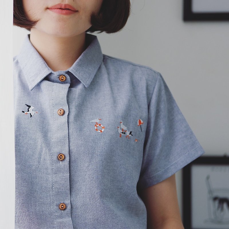 Basic cc* Shirt (Seagull) :Grey - 恤衫 - 繡線 灰色