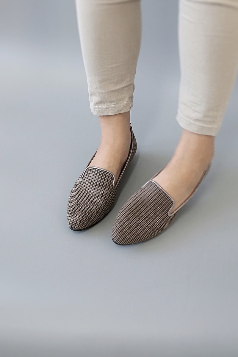 Grid Loafers (low heels) British style | WL - Women's Oxford Shoes - Cotton & Hemp Multicolor