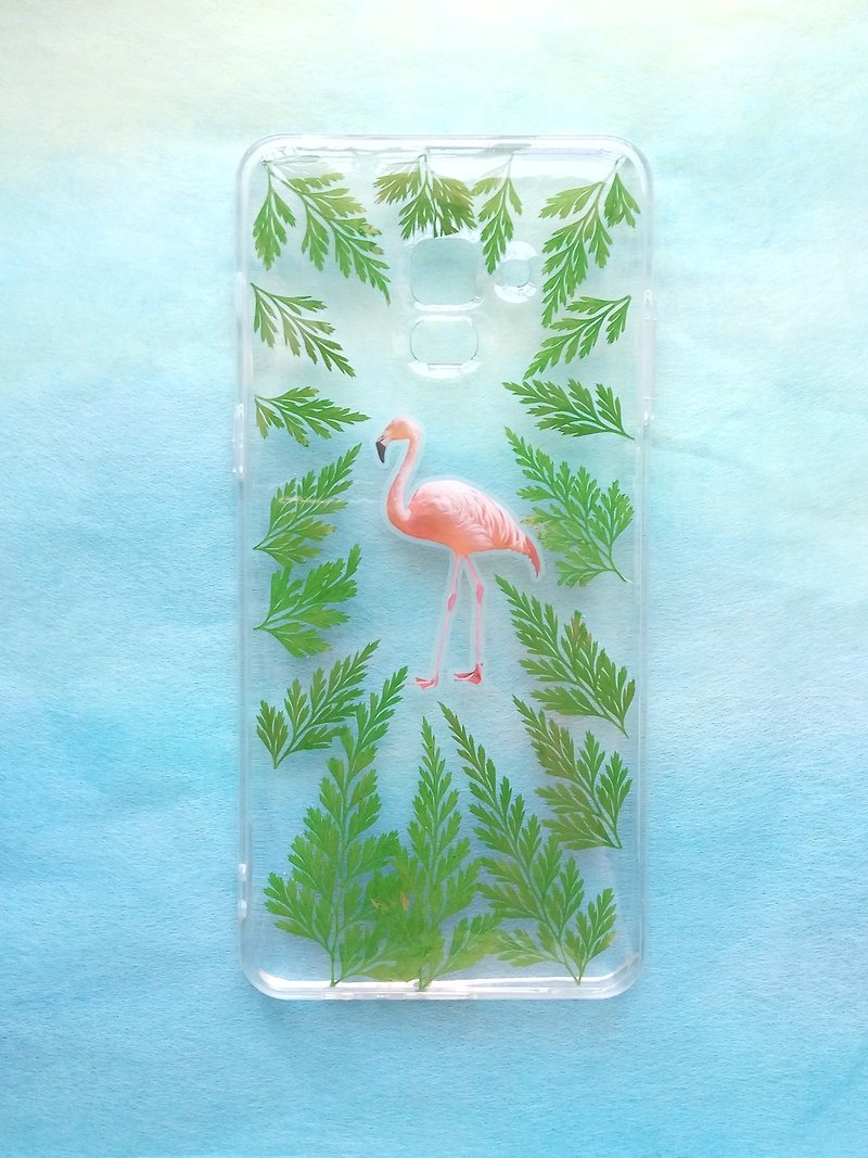 Pressed flowers phone case, Fit for Samsung Galaxy A8 plus,Flamingos - Phone Cases - Acrylic Green