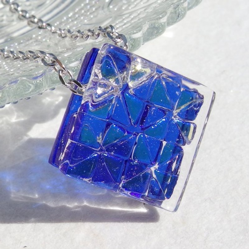 [More Premium] September Birthstone Glass (Sapphire [Large]) Silver 925 Necklace [Made-to-Order] - Necklaces - Glass Blue
