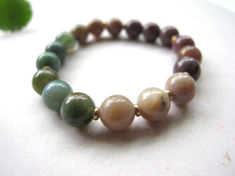 [Stone Wall] Indian agate x brass fittings - Handmade natural stone series - Bracelets - Gemstone Multicolor
