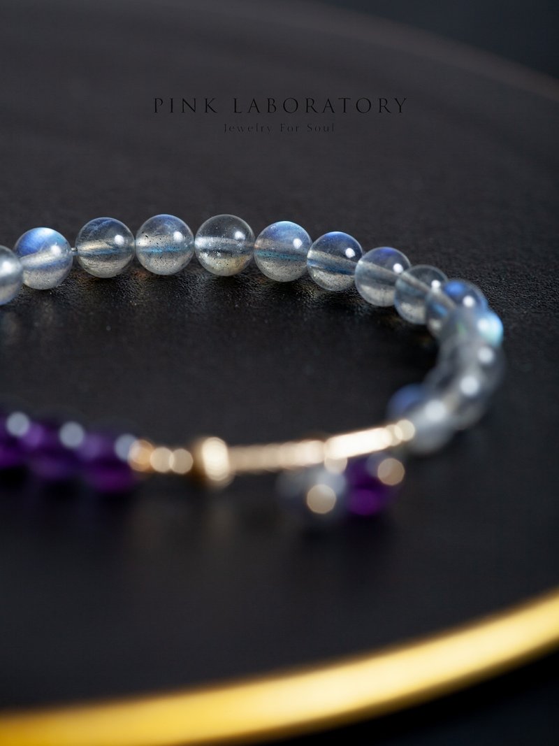 拉長石紫水晶手鍊 |紫水晶14k包金手鏈 天然石水晶客製化禮物 - 手鍊/手環 - 半寶石 多色