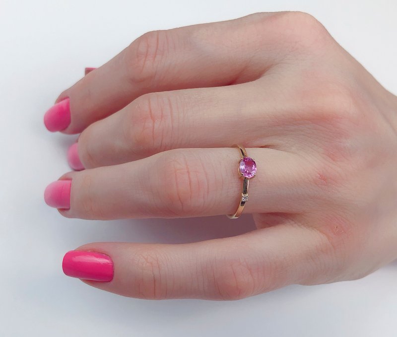 14k gold ring with sapphire and diamond - 戒指 - 貴金屬 金色