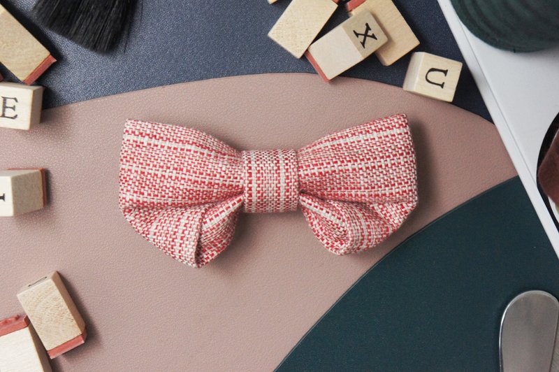 WEIXUWANG Folding Series Original Handmade Bow Tie - หูกระต่าย/ผ้าพันคอผู้ชาย - ผ้าฝ้าย/ผ้าลินิน สีแดง