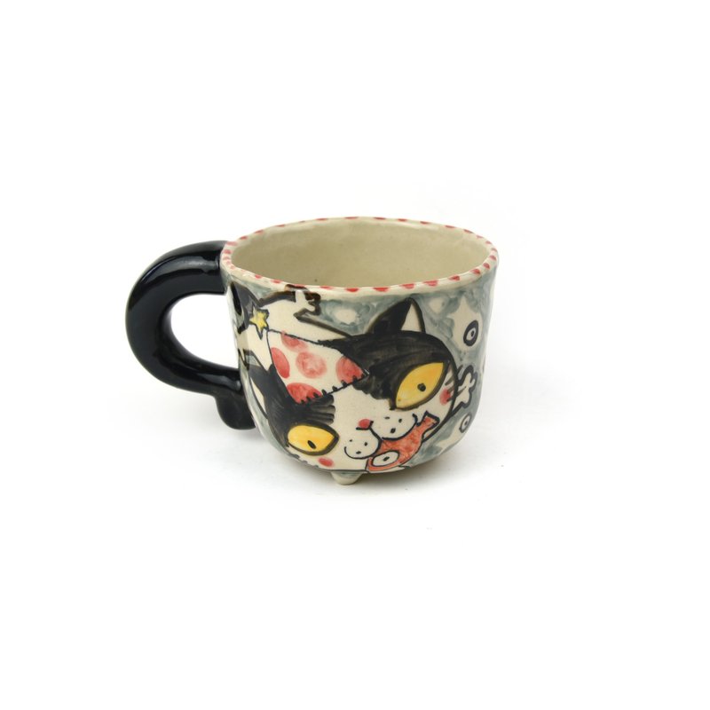 Nice Little Clay 手工杯 可愛貓 0115S-35 - 咖啡杯/馬克杯 - 陶 白色