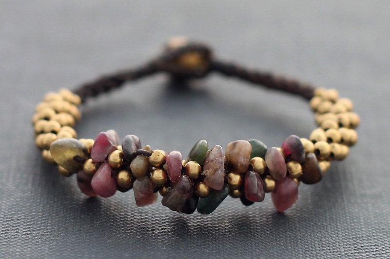 Tourmaline Bead Woven Bracelets Bunch Brass Chunky Bracelets - สร้อยข้อมือ - หิน สีม่วง