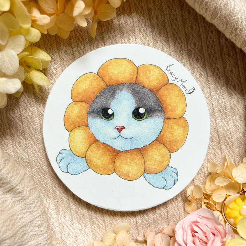 【Crazy Cat】Round diatomaceous earth coaster C - ที่รองแก้ว - วัสดุอื่นๆ หลากหลายสี