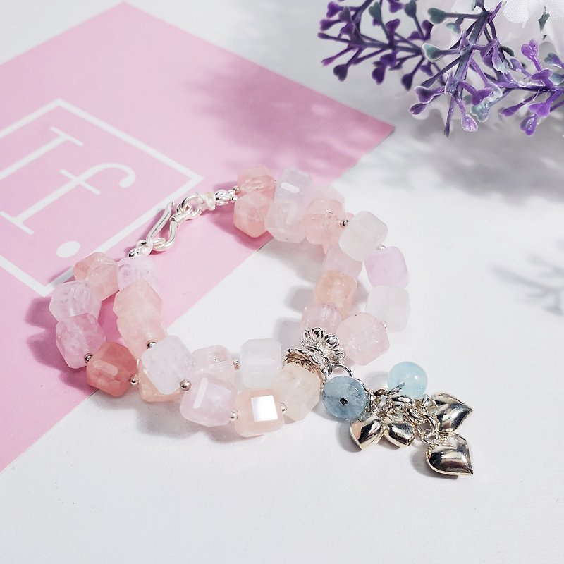 Natural top morganite aquamarine bracelet peach blossom marriage relationship sweet love only one piece - Bracelets - Gemstone Pink