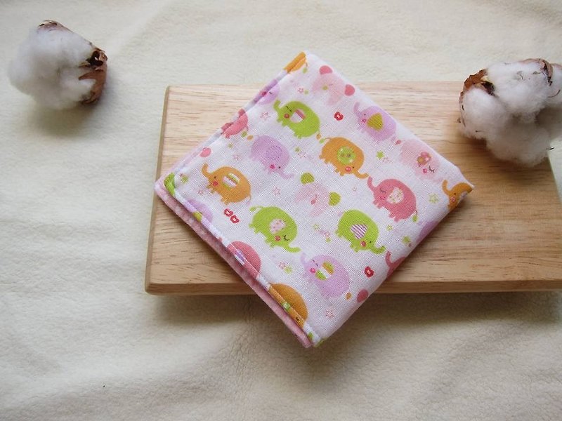 Cotton gauze handkerchief - pink elephant (white bottom) - Bibs - Cotton & Hemp Pink