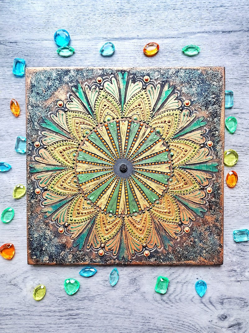 Mandala of Bliss of harmonious Union Original textured art on plywood Meditation - Wall Décor - Wood Gold