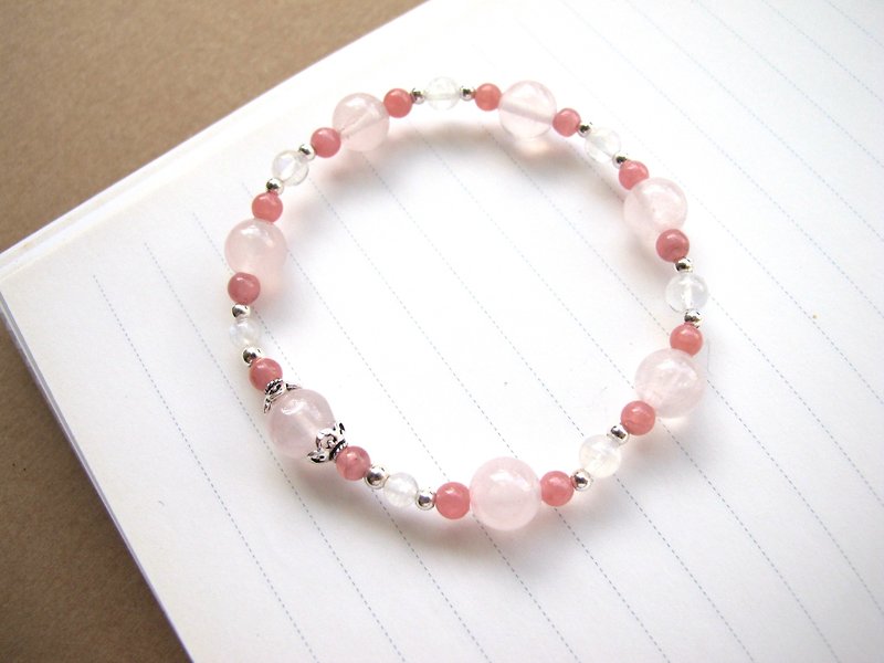 [Sakura Red] Pink Crystal x Moonstone x Red Stone x 925 Silver - Custom Crystal Bracelet - Bracelets - Crystal Multicolor