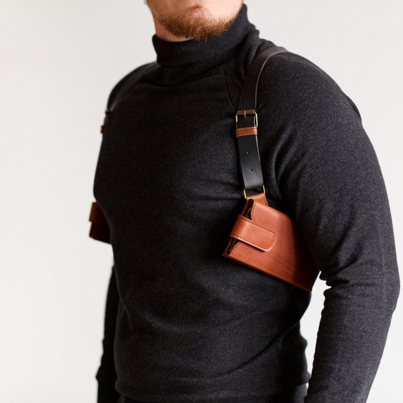 Leather Phone Bag Shoulder Case Crossbody Holster / Waxed & Leather Straps - 側背包/斜背包 - 真皮 