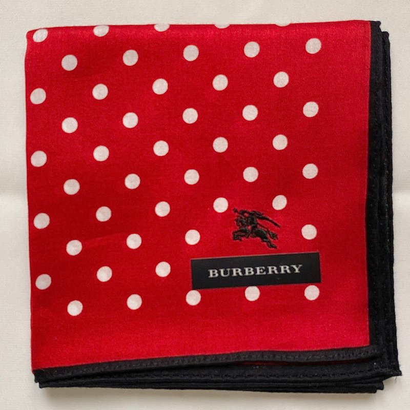 Vintage BURBERRY Red Polka Dot Cotton Handkerchief Pocket Square Bandana Scarf - ผ้าเช็ดหน้า - ผ้าฝ้าย/ผ้าลินิน สีแดง