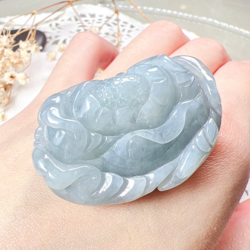 冰種翡翠牡丹花 | 天然緬甸A貨翡翠 | 送禮 - 吊飾/掛飾 - 玉石 透明