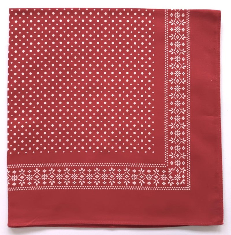圓點與碎花頭巾，21 x 21 英吋，紅色頭巾，棉質，節日禮物 - 絲巾 - 棉．麻 紅色
