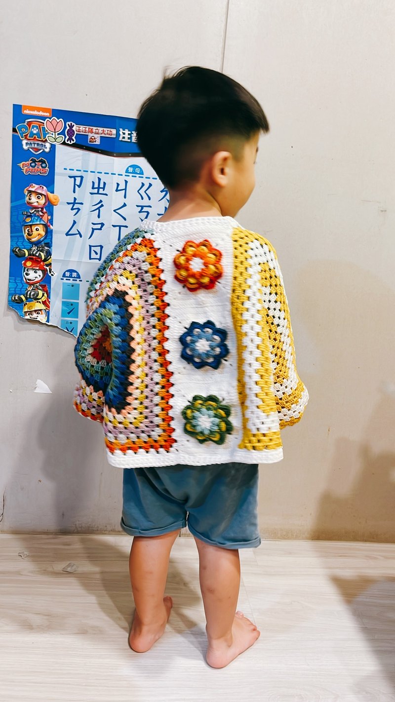 手工鉤織-立體花片祖母格撞色外套 親子外套/兒童外套3y-90cm - 其他 - 棉．麻 多色
