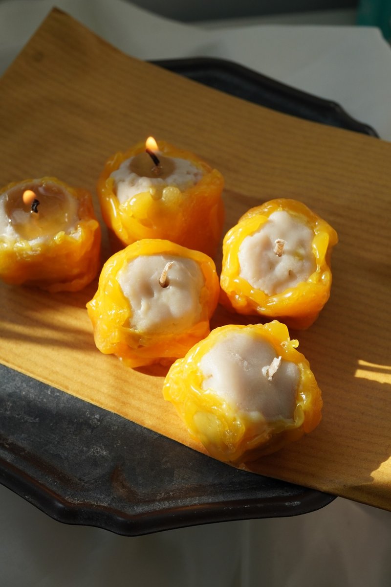 (一組6顆)港式魚肉燒賣造型手捏蠟燭 | 創意禮物首選 - 香氛蠟燭/燭台 - 蠟 黃色