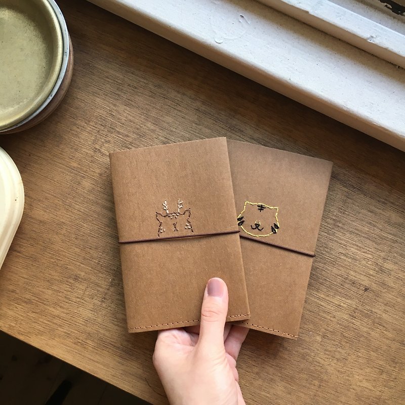 Passport Holder-Washed Kraft Paper-Knockout / Animal Embroidery - Notebooks & Journals - Paper Brown