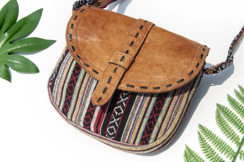 Handmade leather side backpack cowhide side backpack woven bag boho crossbody bag-Morocco Desert South America - กระเป๋าแมสเซนเจอร์ - หนังแท้ หลากหลายสี