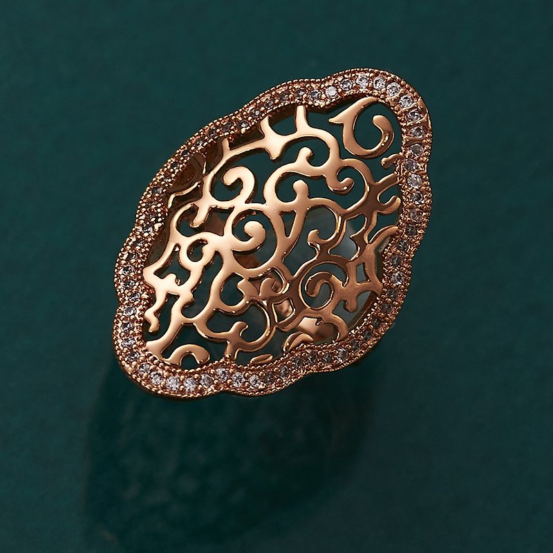 花絲古典雕紋鑲鑽戒指(共3色)－菱形 - 戒指 - 銅/黃銅 金色