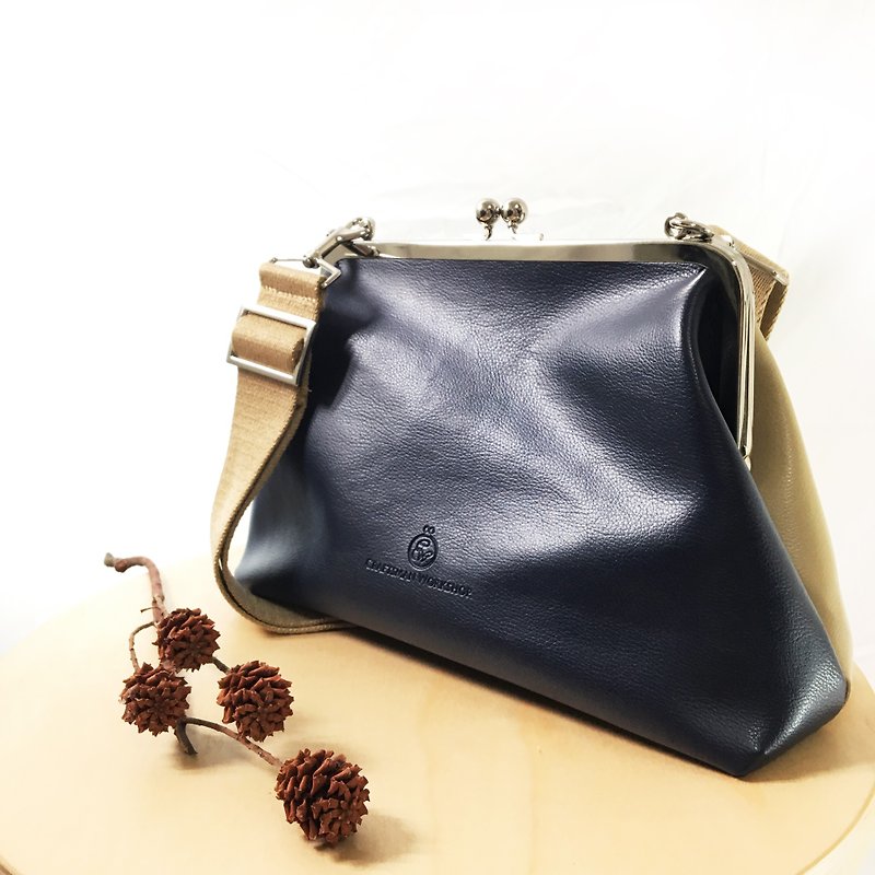 Two-tone waterproof leather clasp bag /Cross body bag / shoulder bag -Khaki Blue - Messenger Bags & Sling Bags - Other Man-Made Fibers Blue