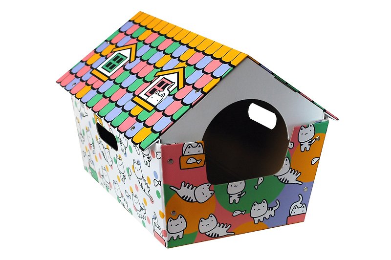 cat cat house pet cat box box carton vibrant - Bedding & Cages - Paper Orange