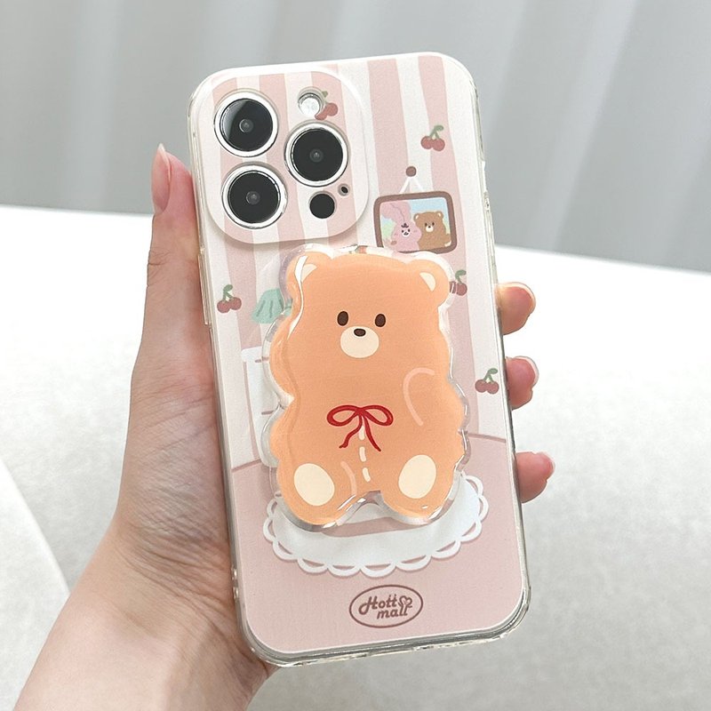 Ribbon bear iPhone mobile phone case Grip smart tok set - 手機殼/手機套 - 塑膠 多色