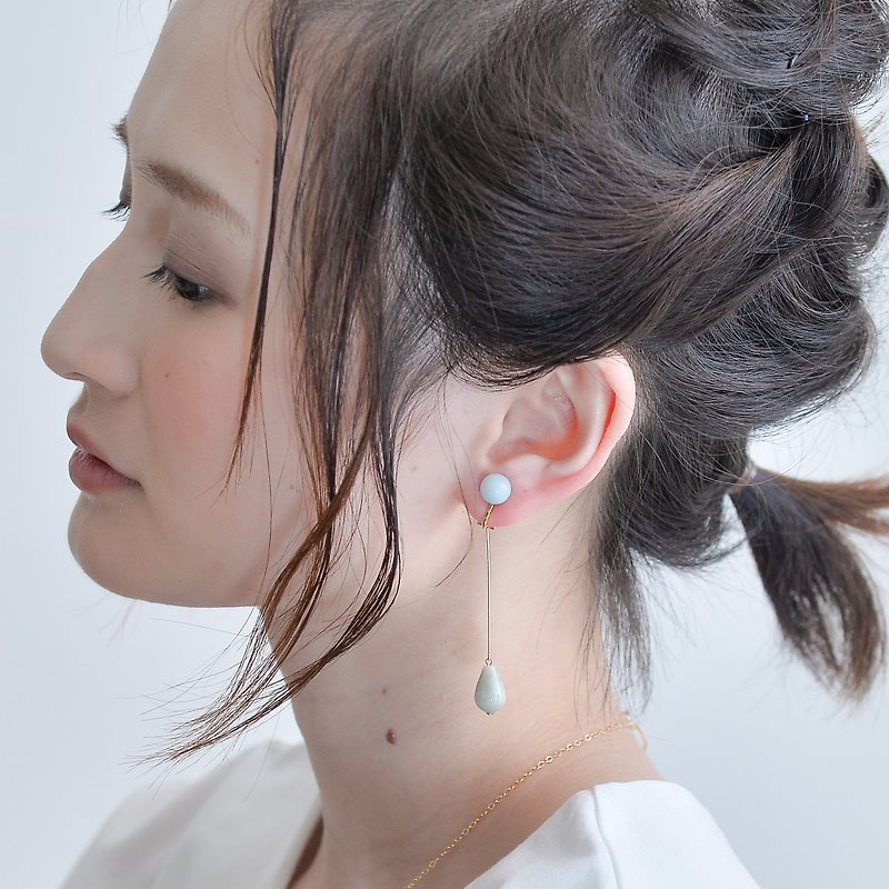 FLOW Earring BLUE Amazonite(CLIP TYPE) - Earrings & Clip-ons - Stone Blue